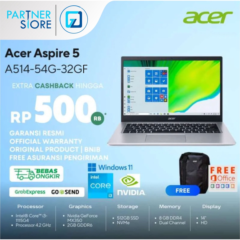 Jual ACER ASPIRE 5 SLIM A514 54G 32GF Intel I3 1115G4 RAM 8GB 256/512GB ...