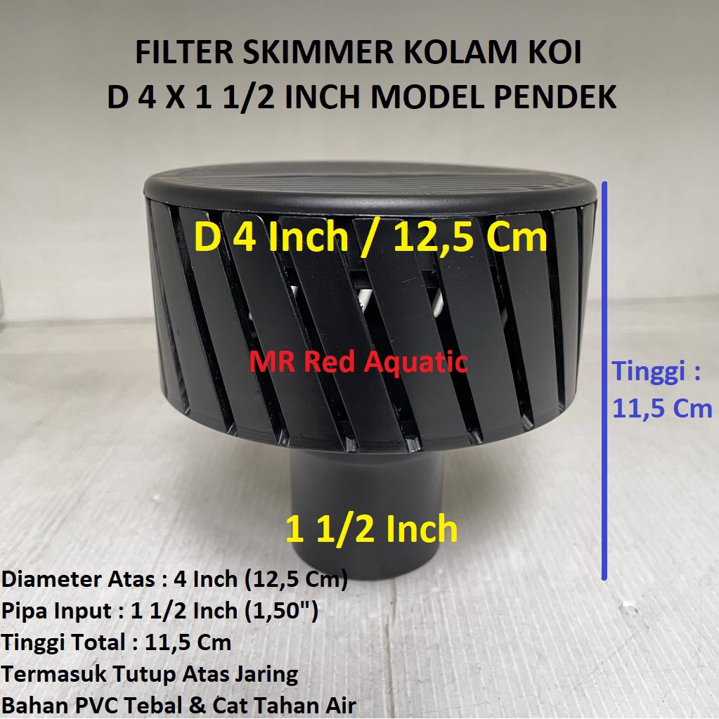 Jual Skimmer Kolam Koi D 4 x 1 1/2 Inch Model Pendek Set Tutup Skimer Filter Minimalis Pipa 1,5