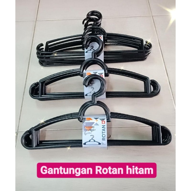 Jual 10pcs Gantungan Baju Rotan Hitam Plastik Model Jepang Hanger