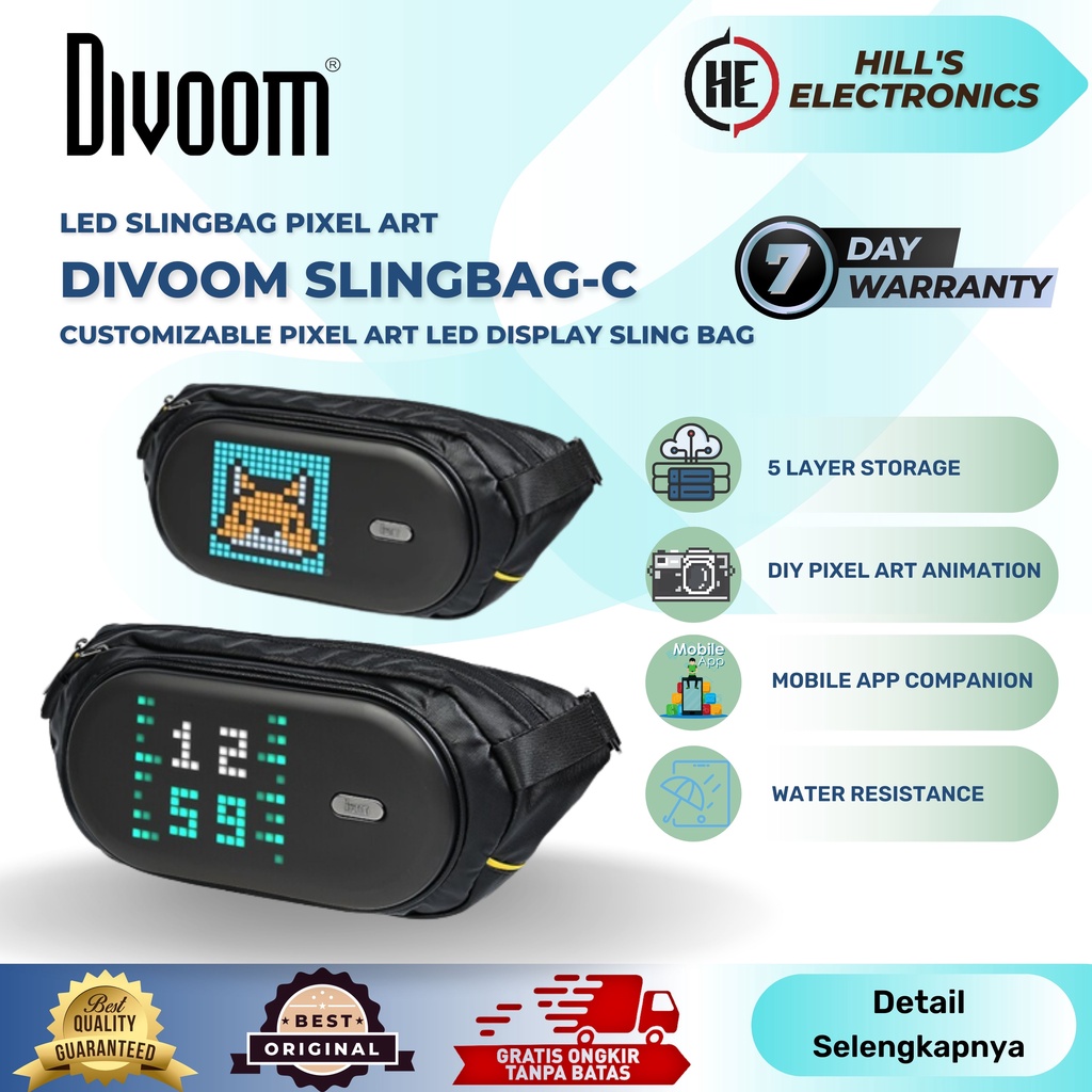 Jual DIVOOM PIXOO SLINGBAG C Customizable Pixel Art LED Display Sling ...