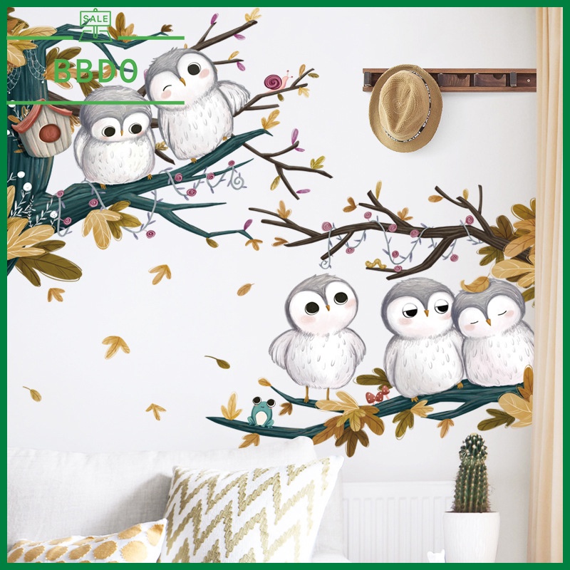 Jual stiker dinding lucu aesthetic hiasan dinding motif burung owl