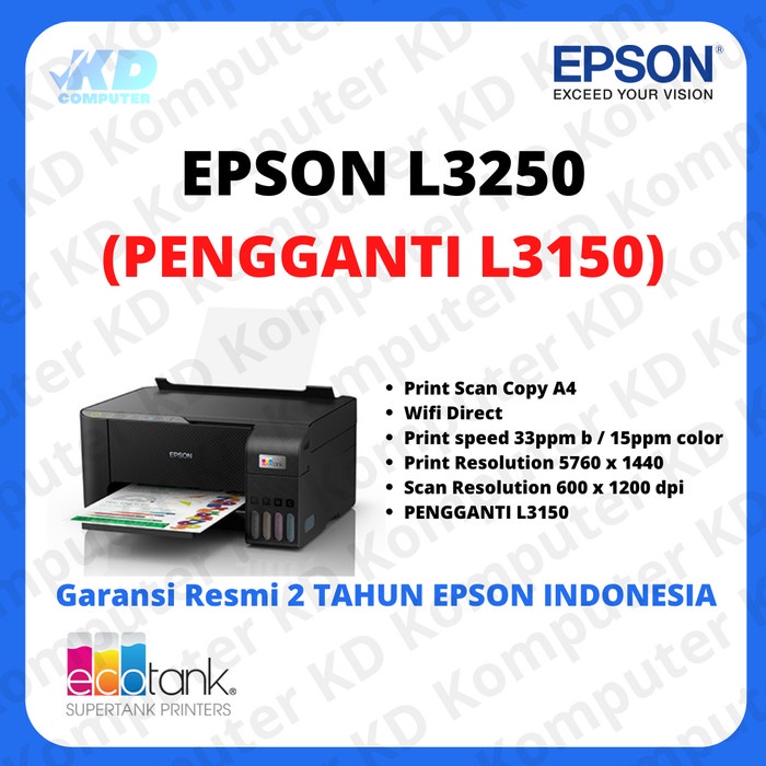 Jual Printer Epson L3250 Print Scan Copy A4 Wifi Pengganti L3150 Resmi ...