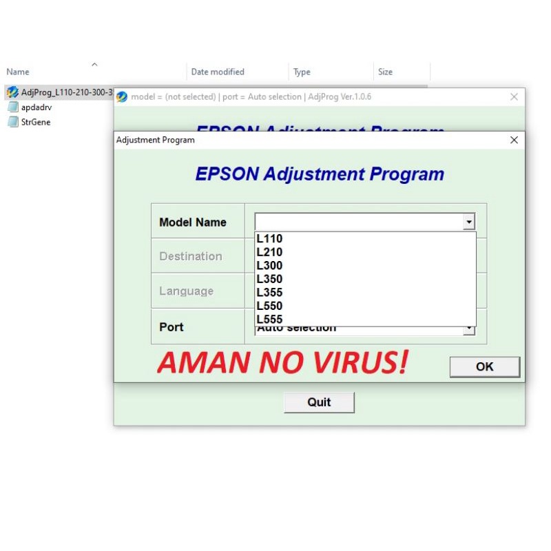 Jual resetter reset reseter epson aman no virus L110 L130 L210 L220 ...