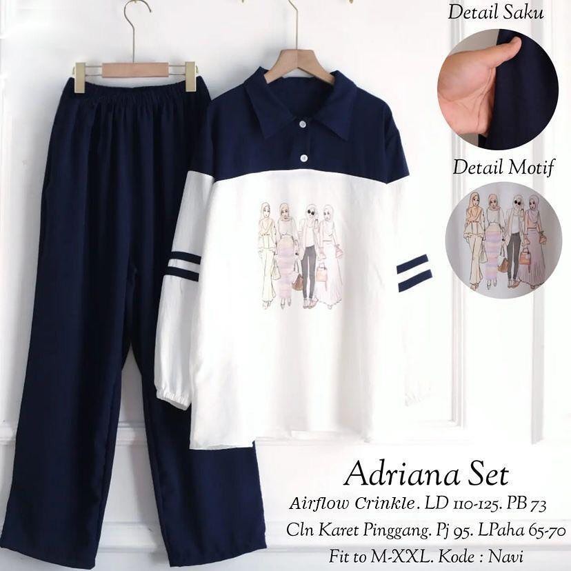 Jual Setelan Crinkle Wanita Adriana Set Bahan Crinkle Airflow Aplikasi Sablon Size M Xxxl Set