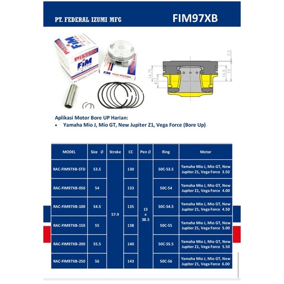 Jual PISTON SEHER FIM MIO J SOUL GT VEGA ZR JUPITER Z1 53.5 54 54.5 55 56 PEN PIN 13 FIM97XB