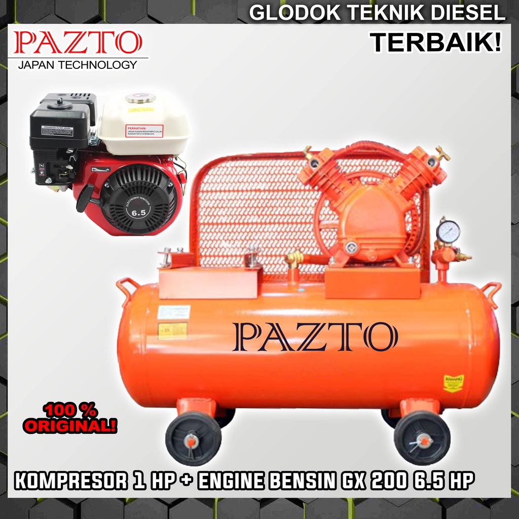 Jual PAZTO Kompresor Angin 1 HP + Engine Bensin 6.5 HP PK Compressor ...