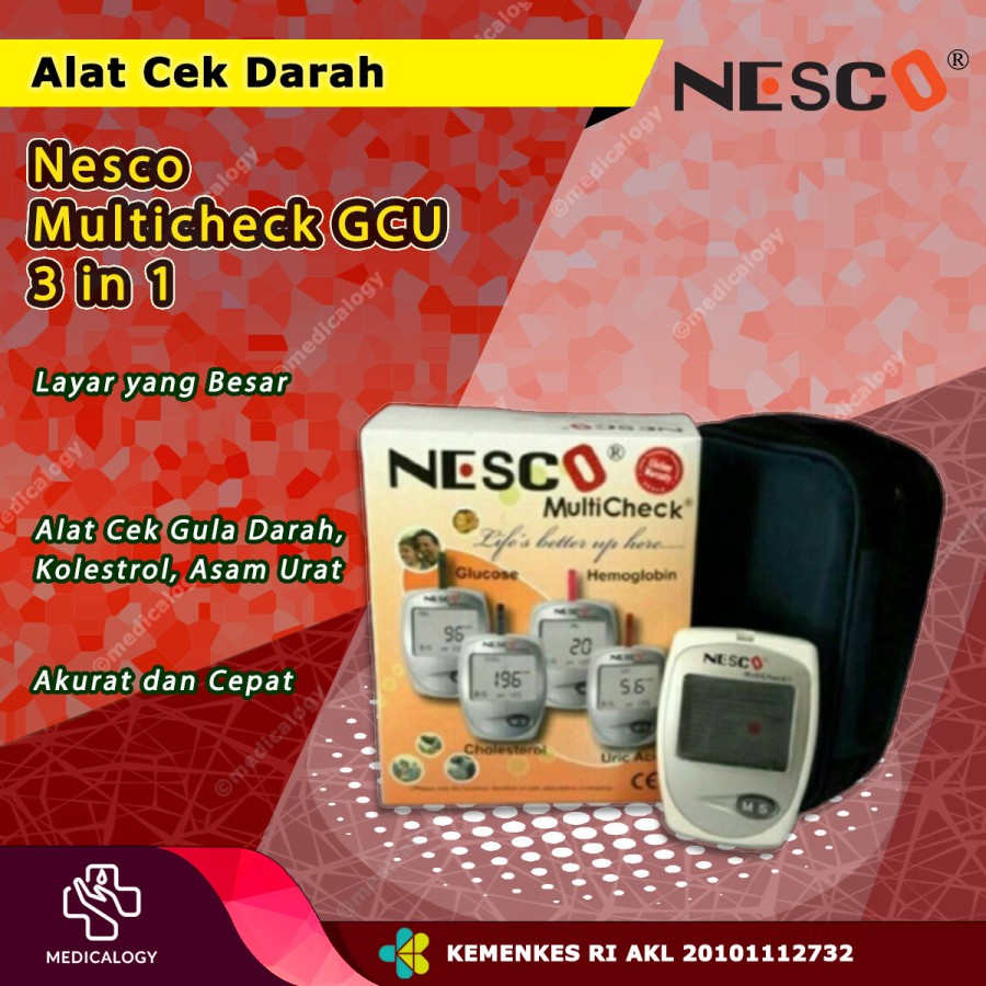Jual NESCO MULTICHECK GCU 3 IN 1 ALAT TEST GULA KOLESTEROL ASAM URAT ...