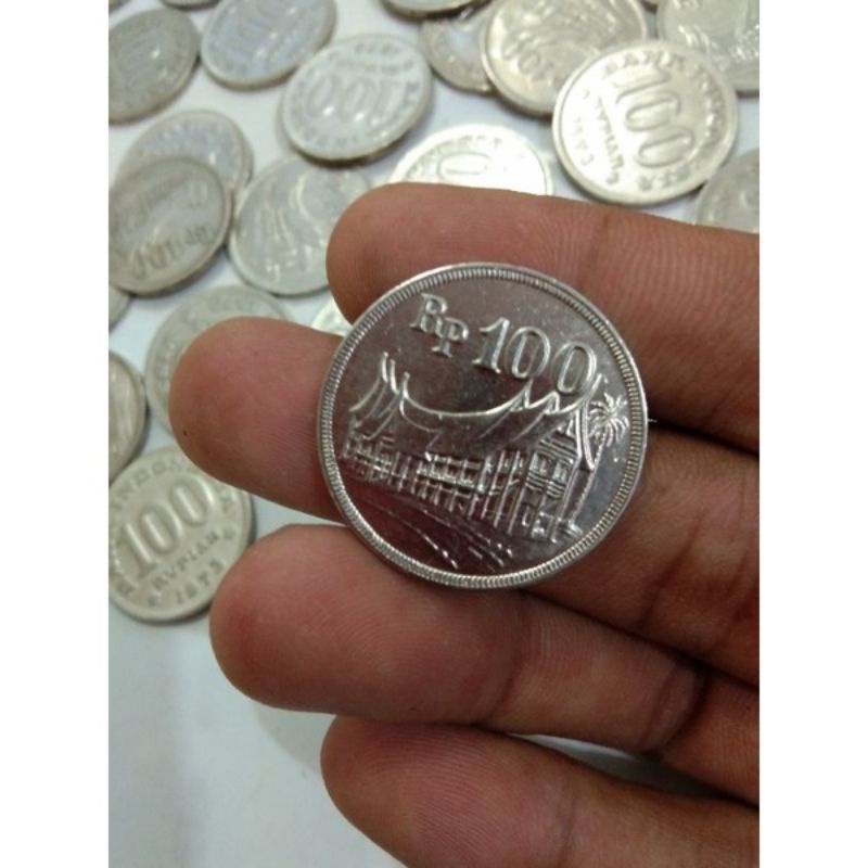 Jual UANG KUNO PECAHAN 100 RUPIAH GAMBAR RUMAH GADANG KOIN TEBAL