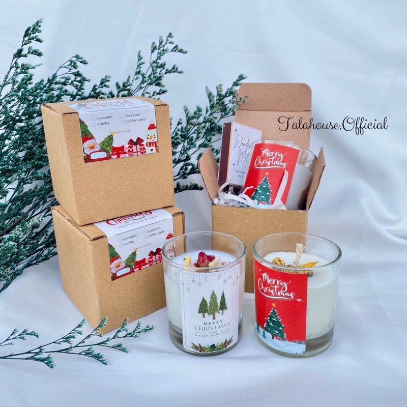 Jual SCENTED CANDLE GLASS CHRISTMAST + BOX HAMPERS NATAL HAMPERS