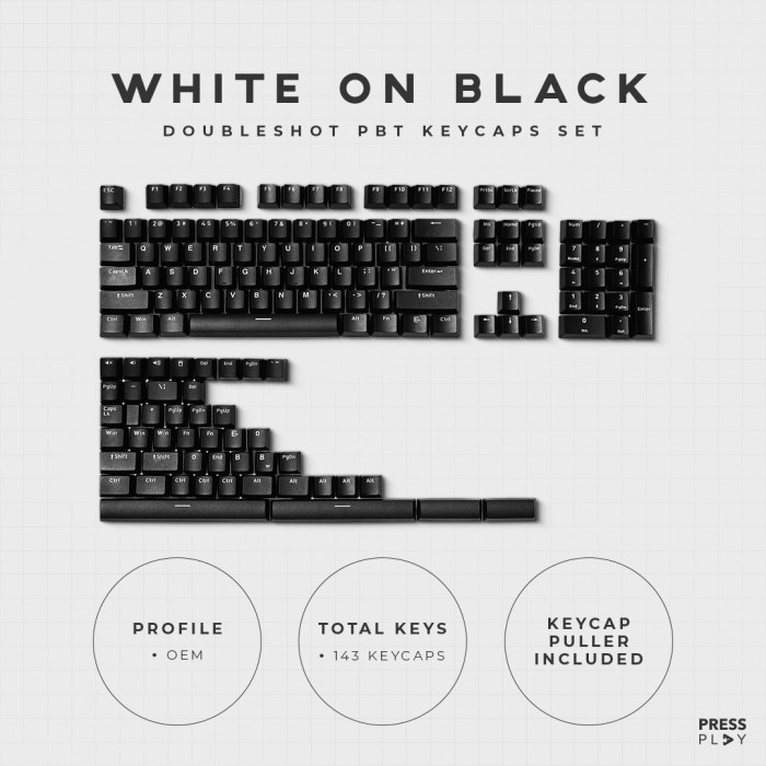 Jual Press Play WoB White on Black PBT Doubleshot Keycaps Set | Shopee ...