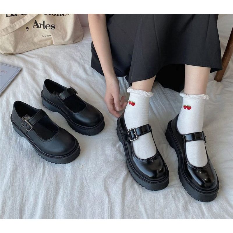Jual SEPATU WANITA SEKOLAH REMAJA / DEWASA STYLE KOREA BLACK GLOSY ...