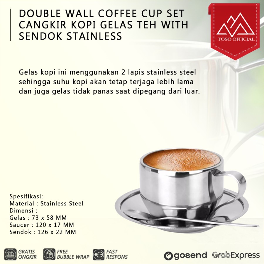 Jual Double Wall Coffee Cup Set Cangkir Kopi Gelas Teh Sendok Stainless Shopee Indonesia 7217