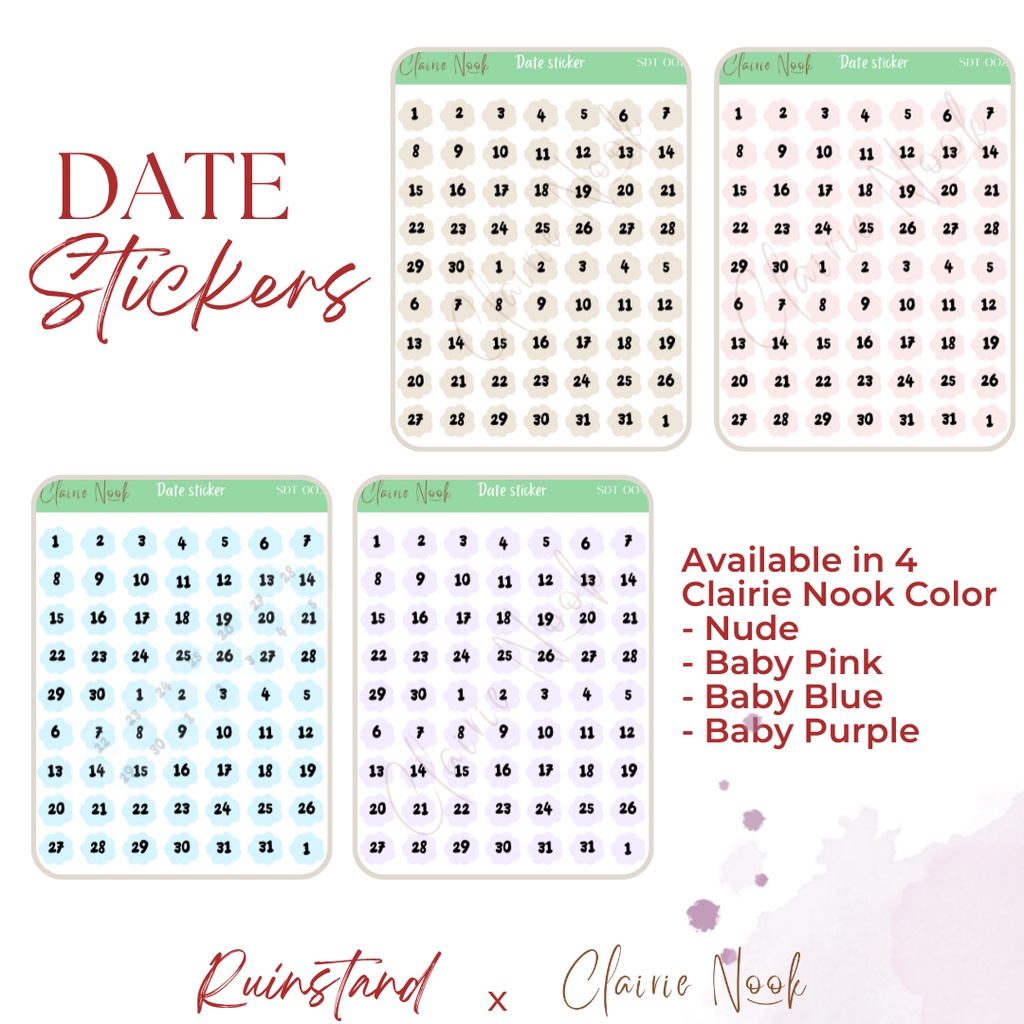 Jual Date Sticker Label Warna - Dekorasi Bullet Journal Clairie Nook ...