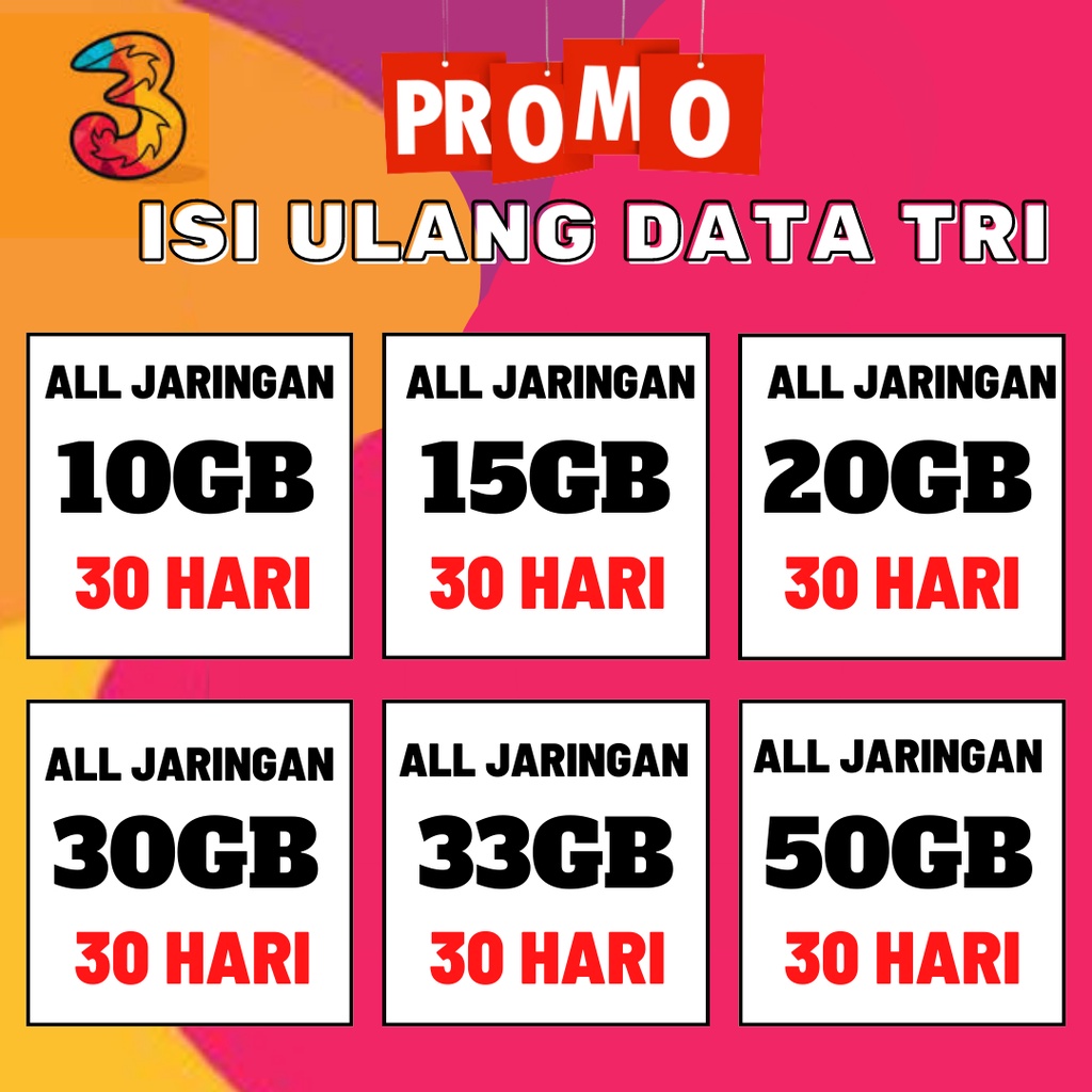Jual KUOTA TRI MURAH HAPPY HARIAN 1 GB, 2 GB, 3 GB 3 D, 3,5 GB, 3 GB 7 ...