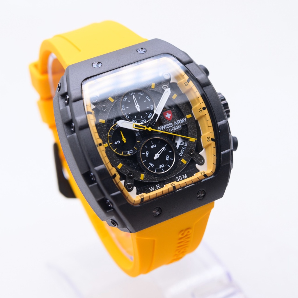 Jual Jam Tangan Pria Sw Rubber Crono Aktif Tgl Aktif Diameter 45mm Free