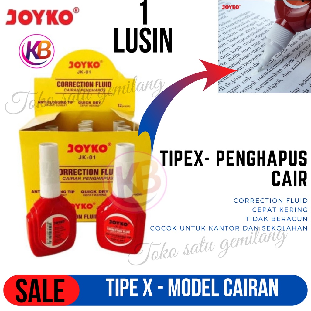 Jual Correction Fluid Joyko Jk Tipex Cair Cepat Kering Lusinan