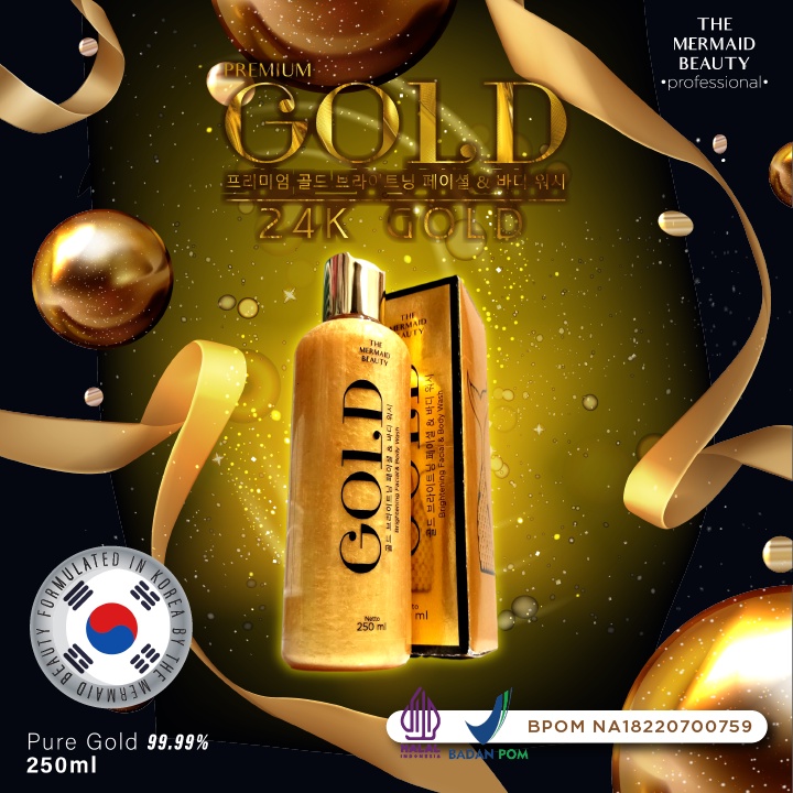 GOLD Premium Brightening FACIALWASH & BODYWASH The Mermaid Beauty (250ML) BPOM HALAL RI