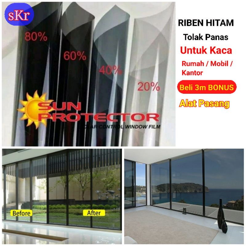 Jual Kaca Film Riben Hitam Tolak Panas Lebar 152cm Untuk Kantor Rumah ...