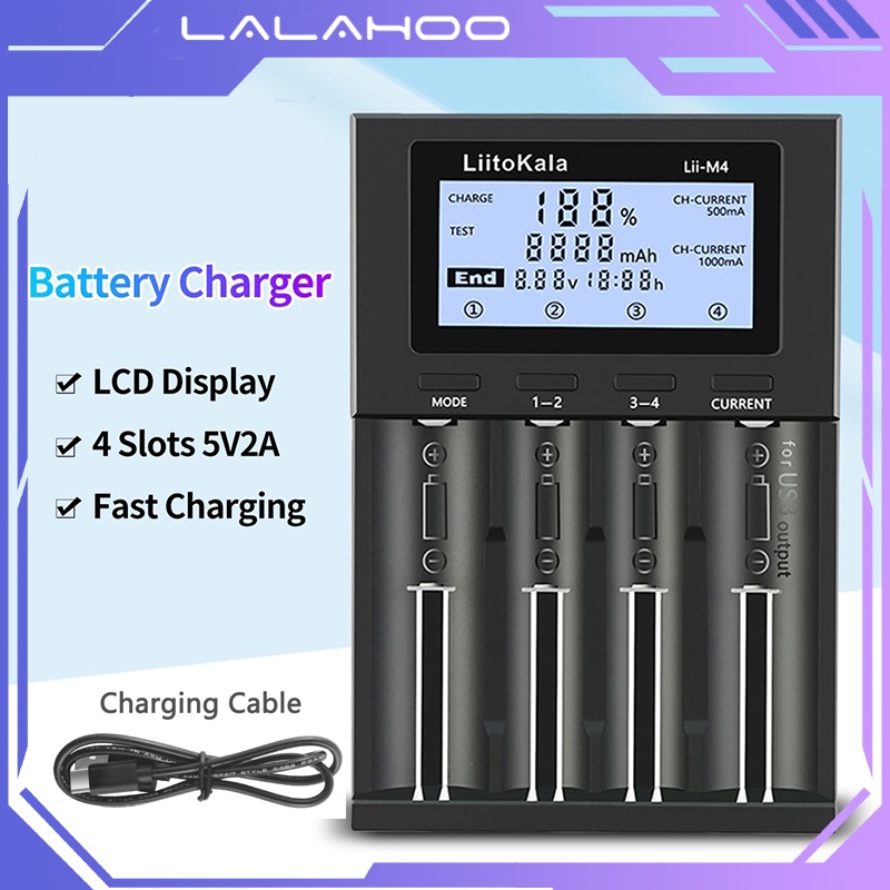 Chargeur Liitokala Lii-CH4 4 Baies - Pour Batteries Li-ion, LiFePO4, NiMH - Écran LCD Tactile - Port USB-C