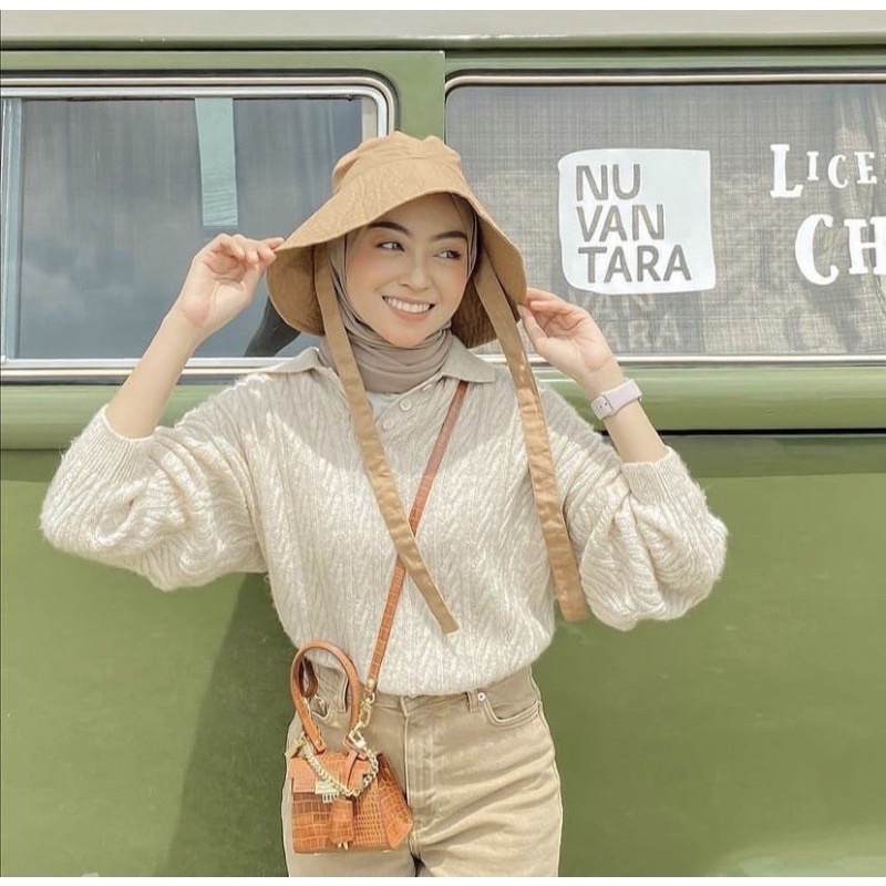 Jual WIDE BUCKET HAT / Topi selegram virall aksen tali | Shopee Indonesia