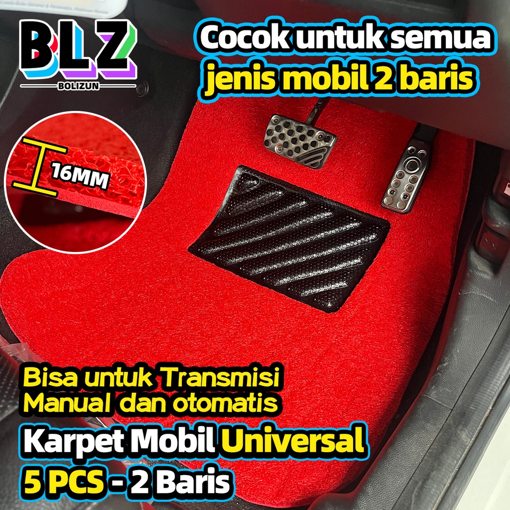 BOLIZUN Karpet Mobil 5 Pcs 2 Baris Universal - Mie Bihun PVC - Ketebalan 16MM/ Universal bisa diaplikasikan ke semua mobil