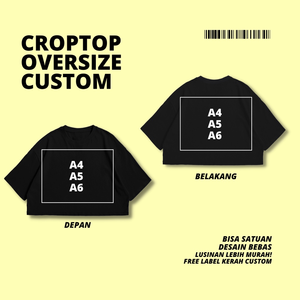 Jual CROPTEE Oversize Custom Sablon Satuan DTF | Croptop custom ...