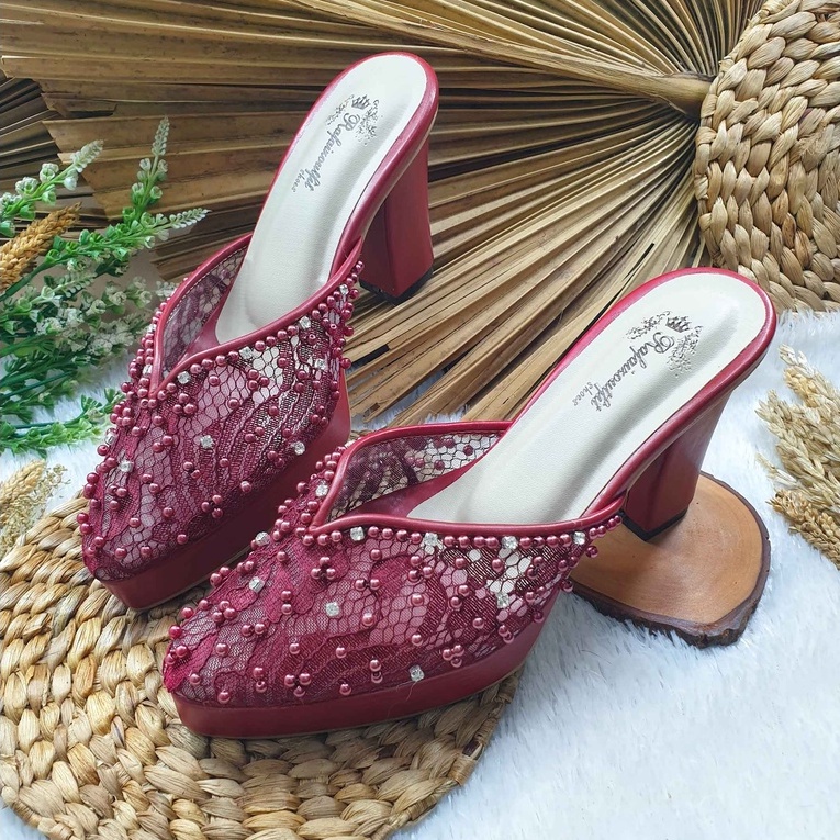 Jual sepatu wedding yasmika merah maroon tinggi 9 cm | Shopee Indonesia