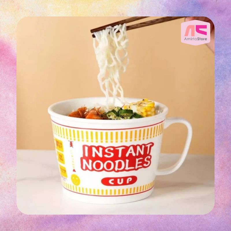 Jual (2 pcs) Mangkok Mie Instant Noodle Mug 500 ml Keramik Unik tebal ...