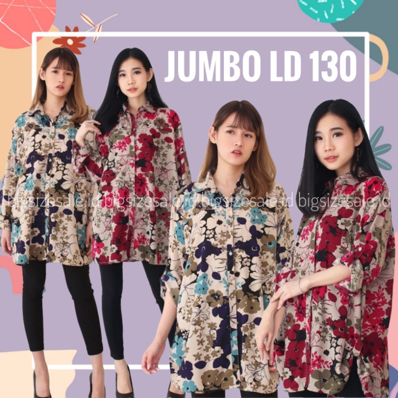 Jual Kemeja Oversize LD 130 Atasan Wanita Jumbo Lengan Panjang Baju