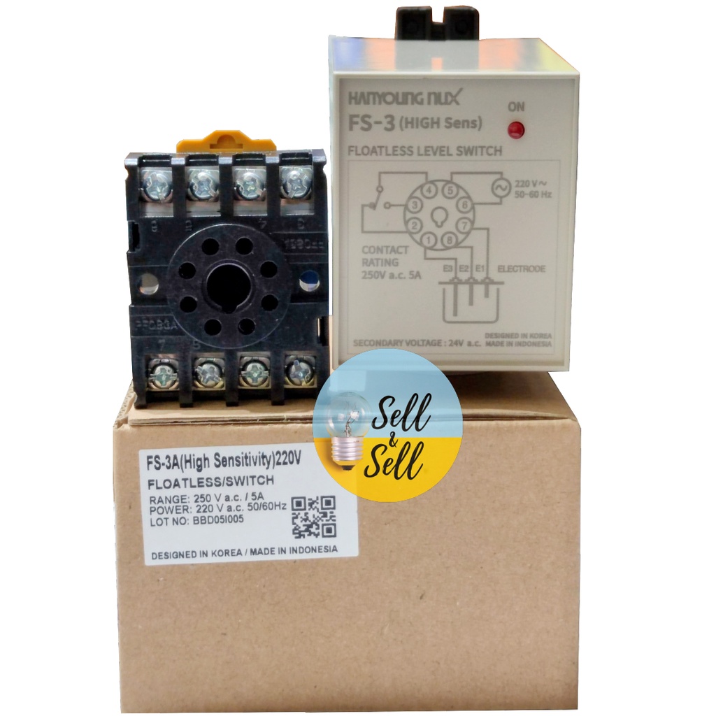 Jual (1 SET) Floatless Switch FS-3A Hanyoung (220V) + Socket 8 Pin ...