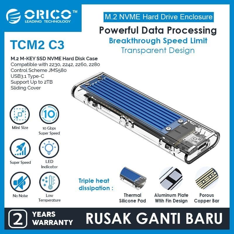 Jual ORICO TCM2-C3 M.2 NVME HARD DRIVE Enclosure External Case USB 3.1 ...
