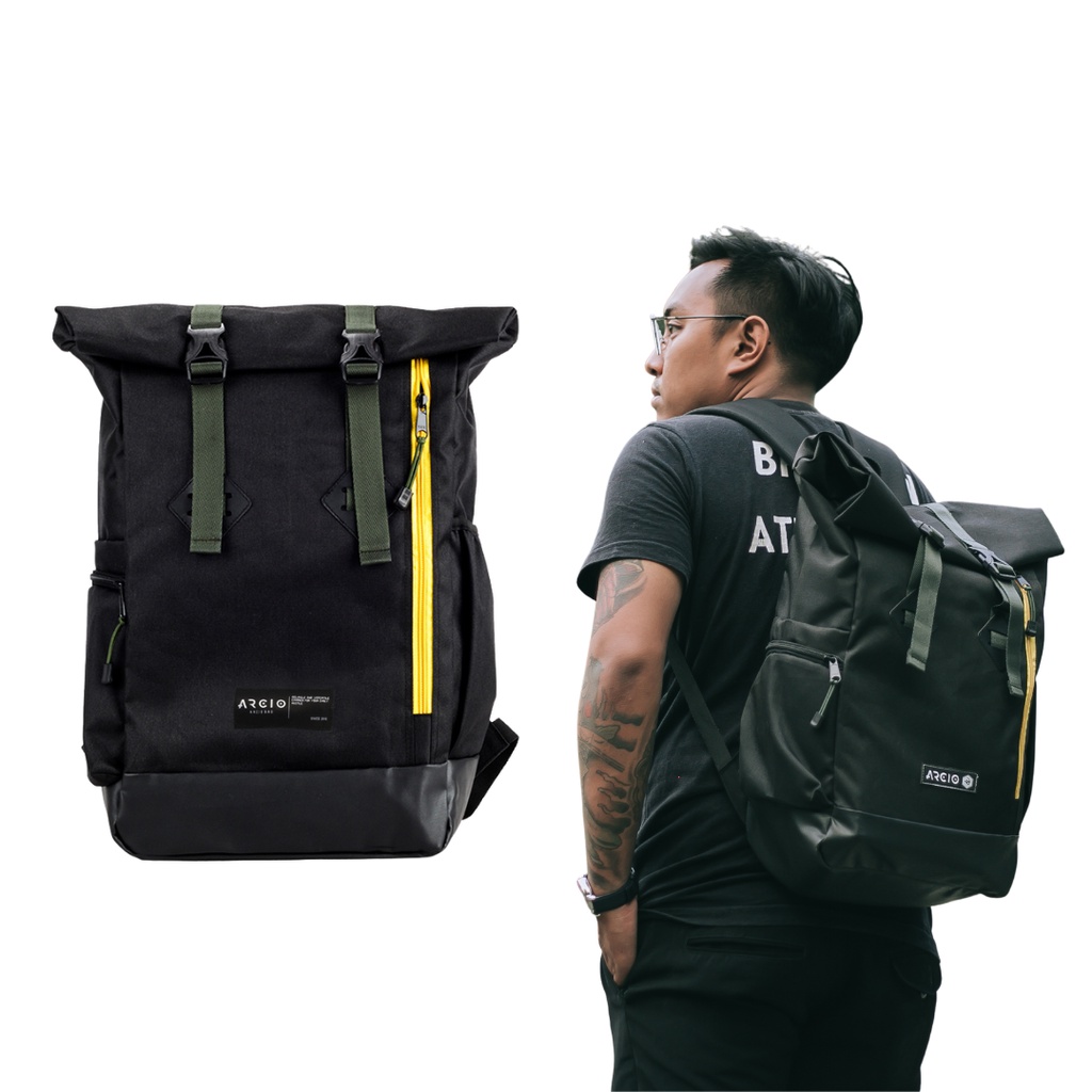 Jual Tas Ransel Pria Rolltop Laptop Bag Arcio Logan Black [Free Rain ...