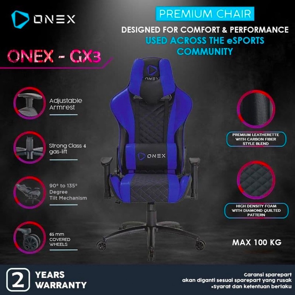 Jual ONEX GX3 Premium Quality Gaming Chair Kursi Navy Blue Shopee