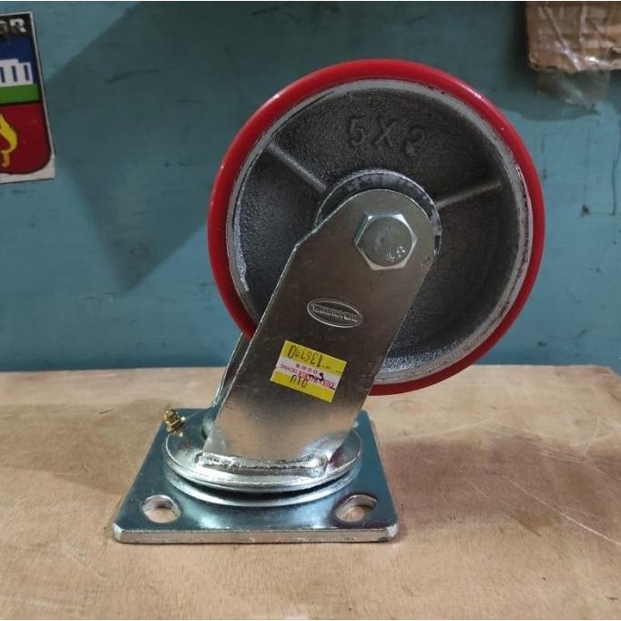 Jual Roda Trolley PU Heavty Duty 5 Inch Hidup Putar Plat Besi ...