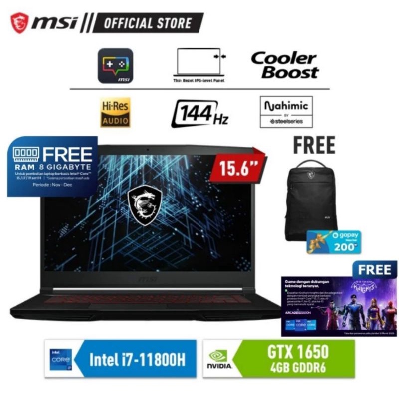 Jual Laptop MSI GF63 Thin 11SC [9S7-16R612-1039] | Shopee Indonesia