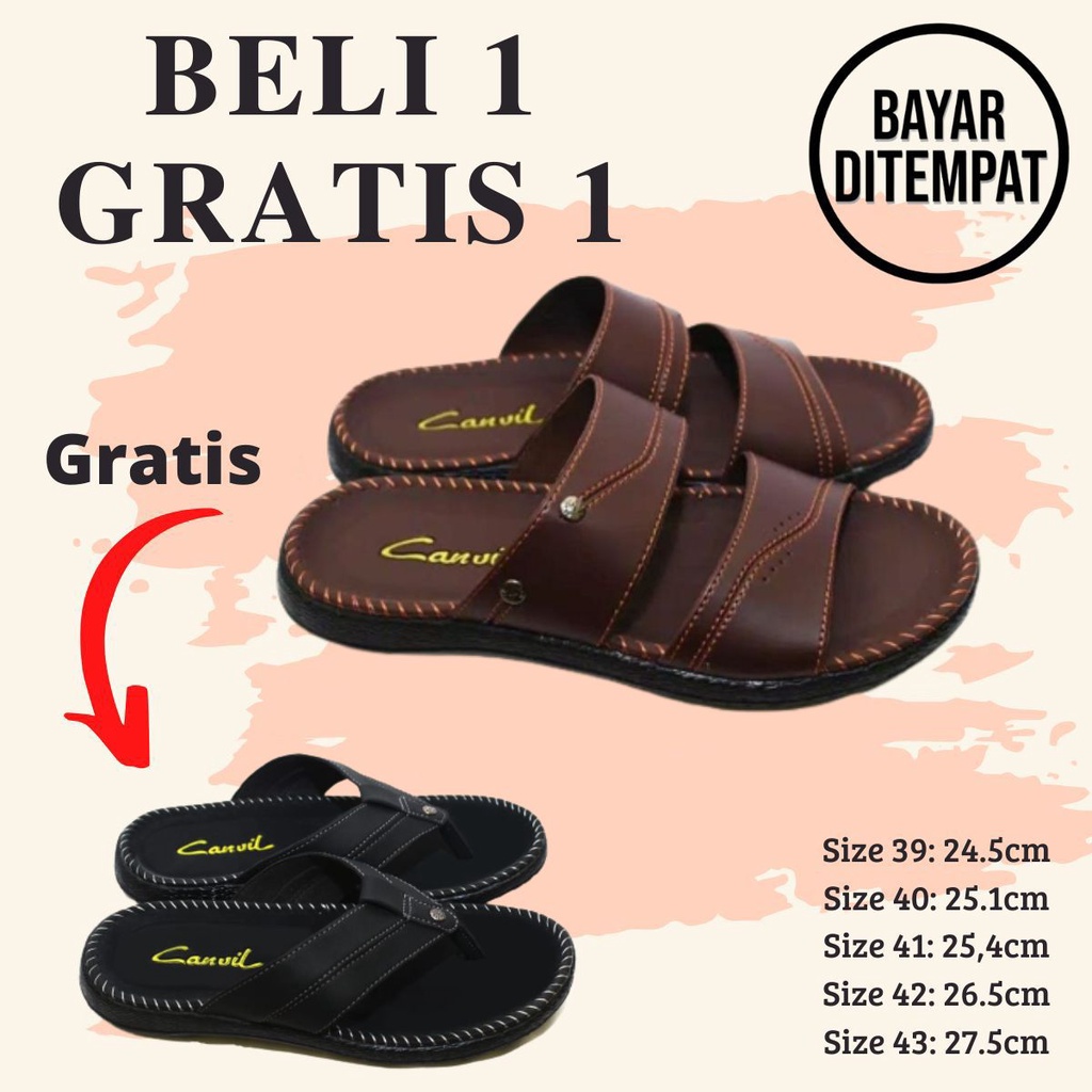 Jual Sandal Pria Kulit Ukuran 39 Sampai 43 Dewasa Beli 1 Gratis 1