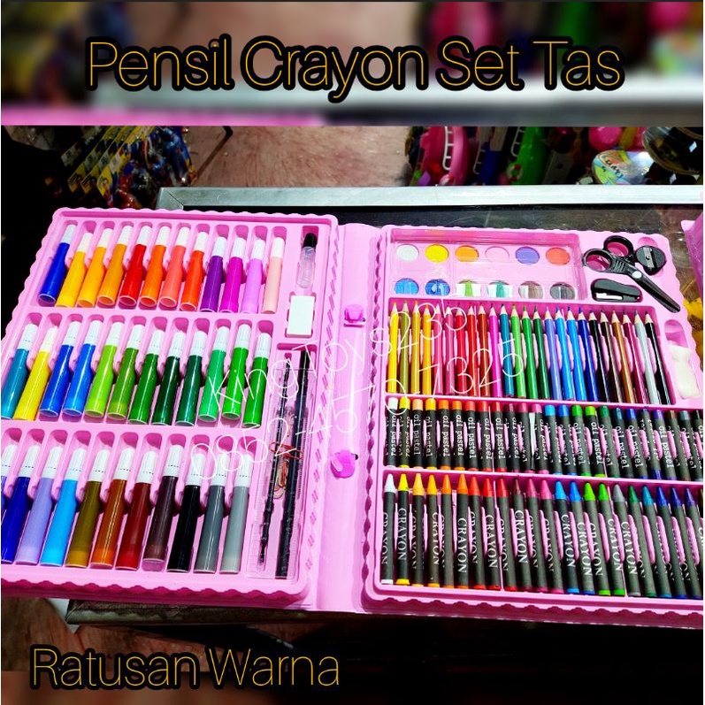 Jual Mainan Anak Pensil Warna Crayon Spidol Warna Warni Art Set Tas Jumbo Besar Kado Pontianak
