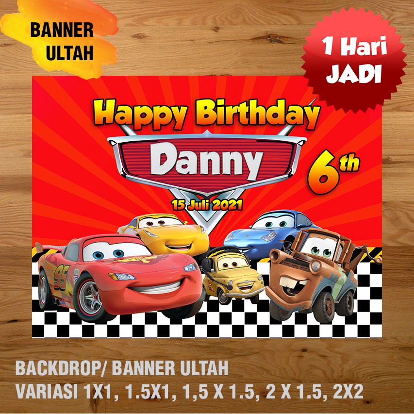 CARS BANNER/ DEKORASI, HAPPY BIRTHDAY, SPANDUK, BANNER ULANG TAHUN / BACKDROP/ SPANDUK ULANG TAHUN UL-TAH