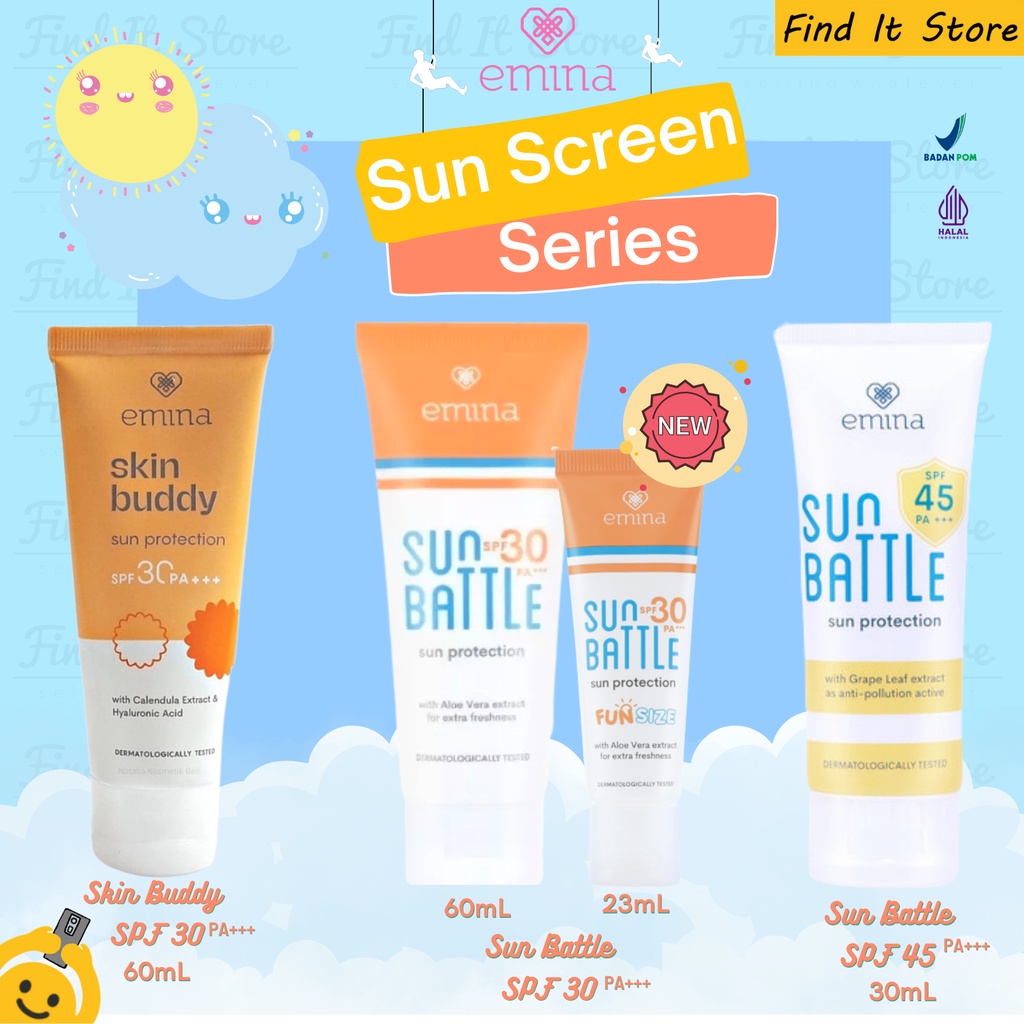 Emina Sun Protection SPF 30 PA Sun Battle SPF 30 PA SPF 45 PA Skin Buddy Sunscreen Sunblock Wajah