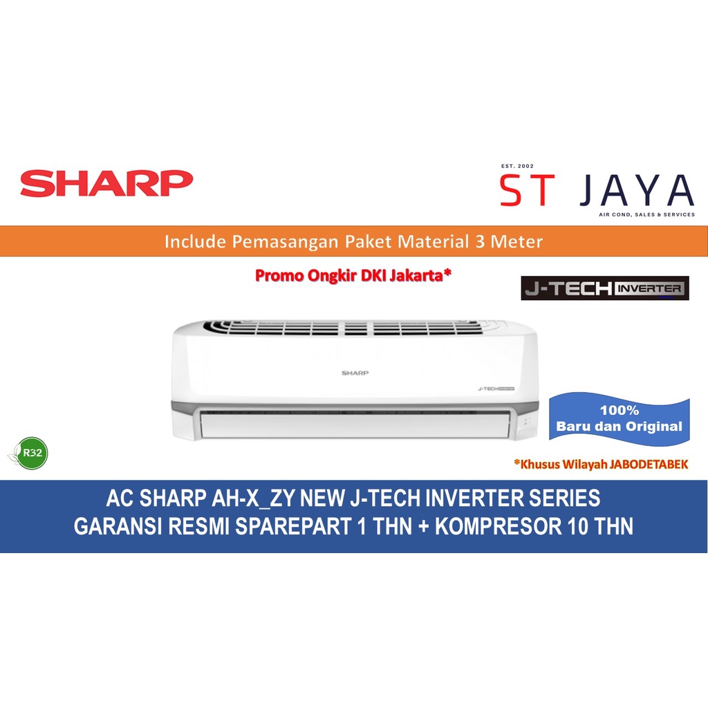 Jual +PASANG AC SHARP AH-X_ZY - X_BEY NEW J-TECH INVERTER SERIES 1/2 ...
