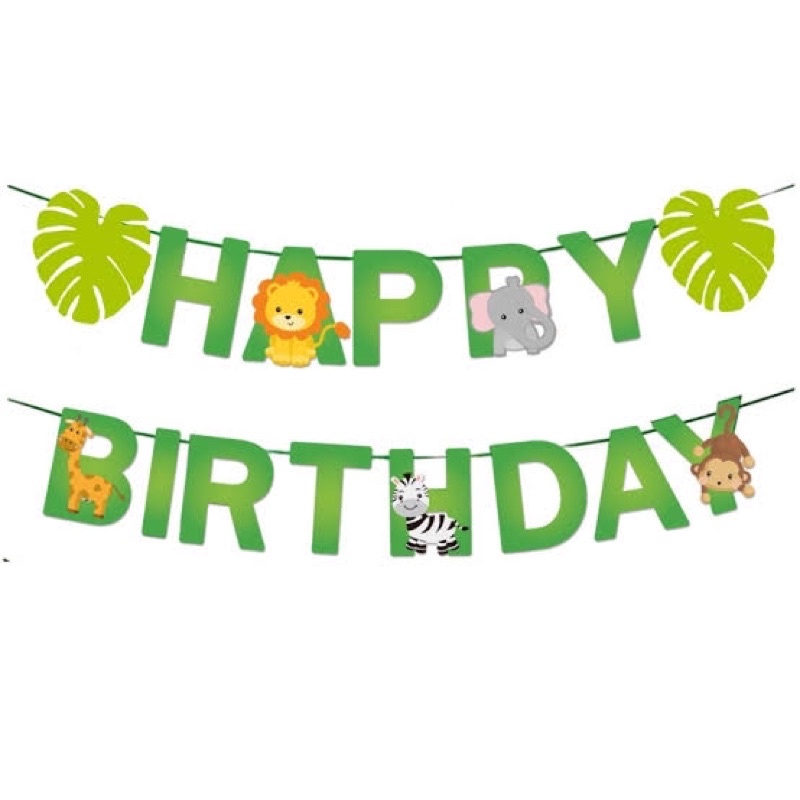 Jual Banner Happy Birthday Tema Animal / Safari / Jungle Hijau | Shopee ...