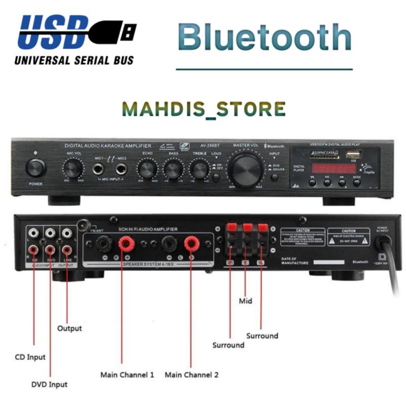 Jual Amplifier Bluetooth Stereo 5 Channel Power Ampli Audio Home ...