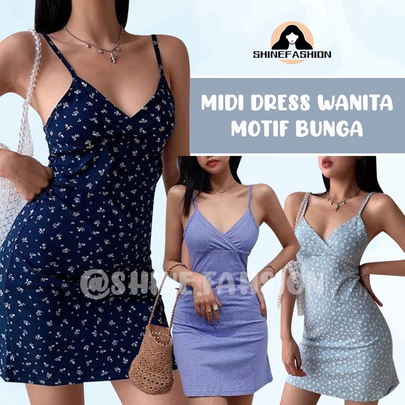 Jual Mini Dress Wanita Motif Bunga Korean Fashion Bodycon Dress Sexy