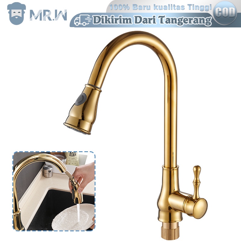 Jual Kran Sink Mixer Tarik Bahan Kuningan Kran Mixer Panas Dingin Gold