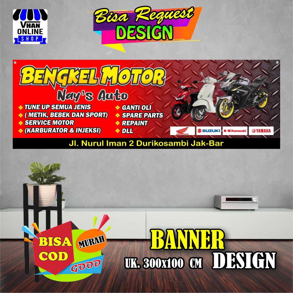 Jual Spanduk Banner Bengkel Motor Toko Sparepart Motor Service Motor