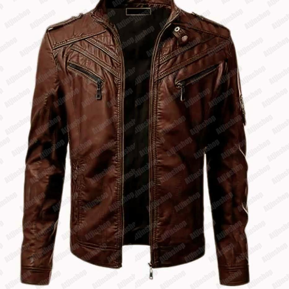 Jual Harga Spesial Atjin Original-Jaket Kulit Motor Pria Wanita Model