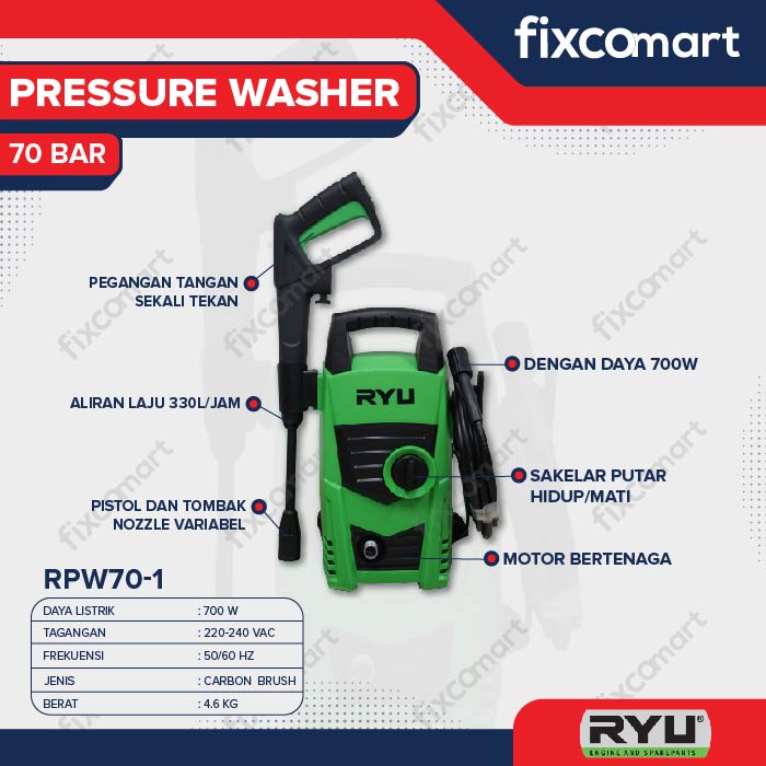 Jual RYU Alat Cuci Steam Ryu Rpw 70-1 Mesin Cuci Tekanan Tinggi ...