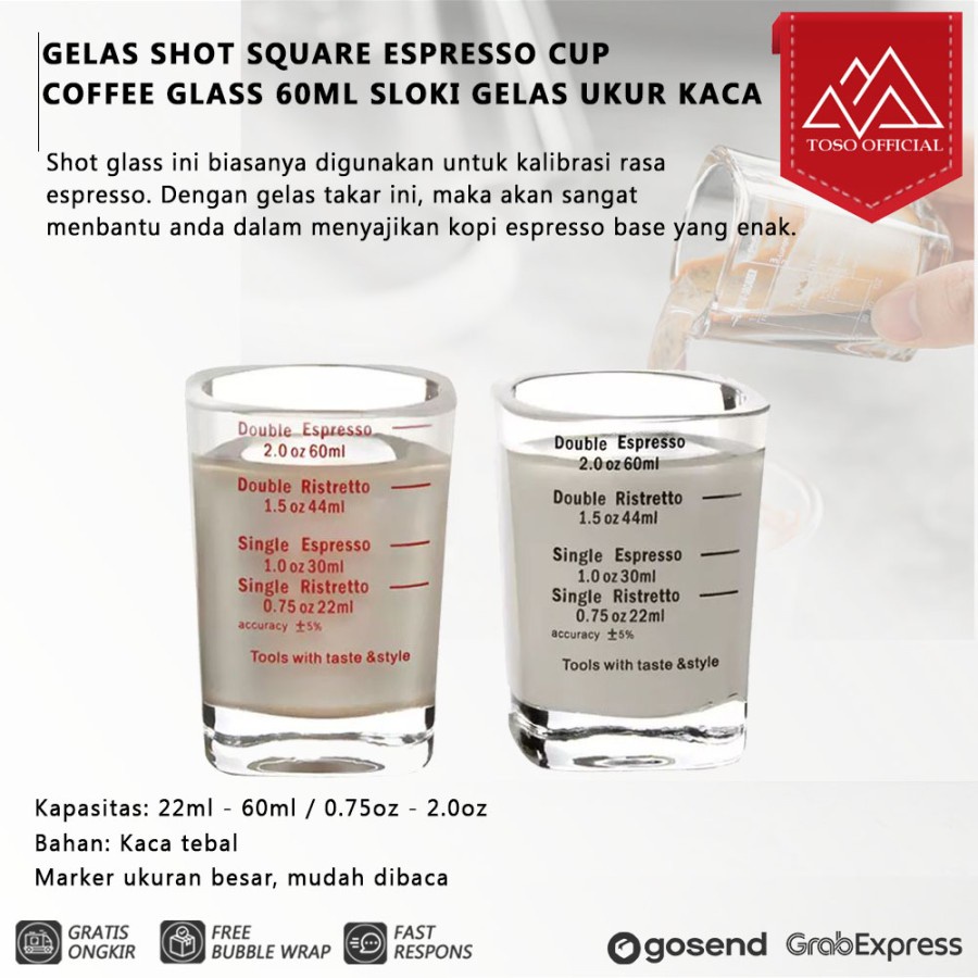Jual GELAS SHOT SQUARE ESPRESSO CUP COFFEE GLASS 60ML SLOKI GELAS UKUR ...