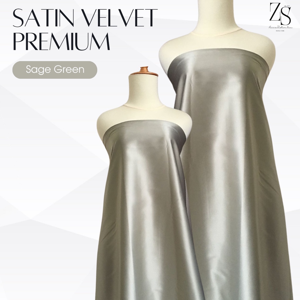 Jual Bahan Kain Satin Velvet Premium Warna Hijau Sage Green Meteran