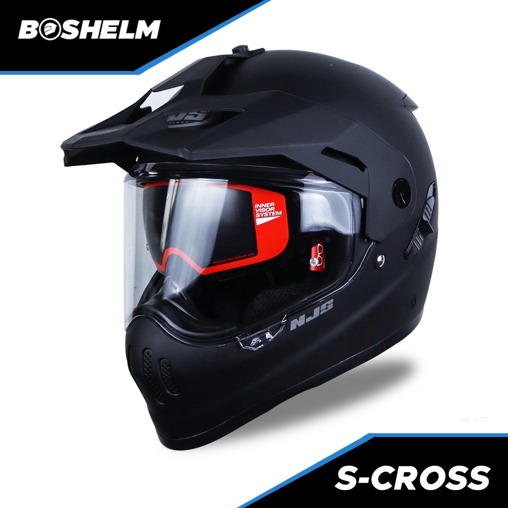 Jual BOSHELM Helm NJS S-Cross Solid HITAM DOFF Helm Full Face SNI